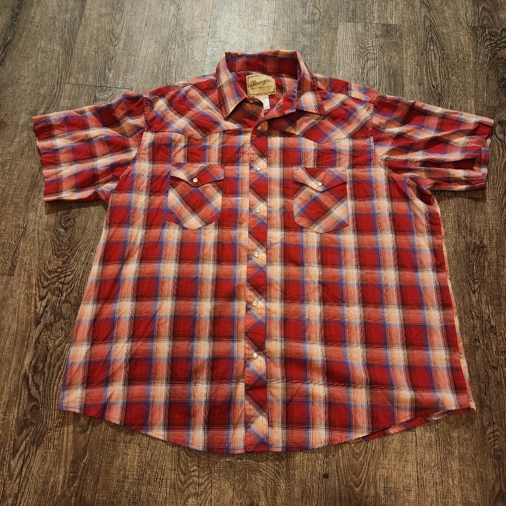 Wrangler Pearl Snap Western Flannel Short Sleeve Shirt Size 2XL